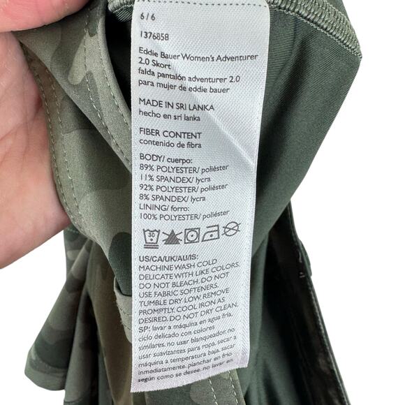 Eddie Bauer Green Camo Adventurer 2.0 Skort Mini Skirt Pockets Women's Size 6 - Picture 10 of 10